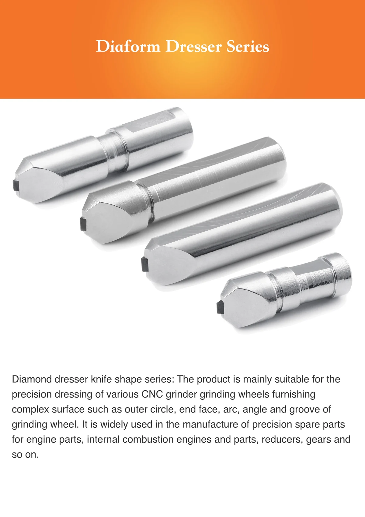 Chisel shaped diamond dressing tool catalog cover